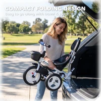 Qaba 6 in 1 Toddler Tricycle with Parent Push Handle, Canopy, Storage Baskets, Cupholder, Dark Blue(m-5)