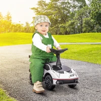 Aosom Ride on Push Car, Ride Racer, Foot-to-Floor Walking Sliding Car for Toddler with Under Seat Storage, Horn and Engine Sound, Steering Wheel, Aged 18-36 Months, White(m-2)