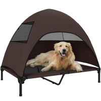 PawHut Elevated Dog Bed with Canopy Raised Dog Bed  Washable Mesh Steel Frame 41.7" x 29.9" x 39" Coffee(m-9)