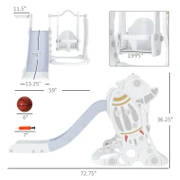 Qaba Toddler Swing and Slide Set with Basketball Hoop, Space Theme, Gray(m-3)