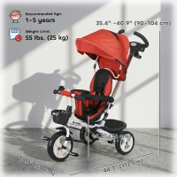 Qaba 6 in 1 Toddler Tricycle with Parent Push Handle, Canopy, Storage Baskets, Cupholder, Red(m-3)