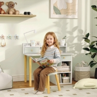Qaba Kids Study Table and Chair Set, Kids Desk and Chair Set w/ Storage and Shelves, for 3-8 Year Old, Green