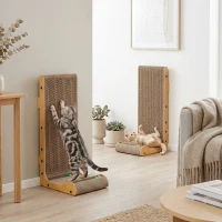 PawHut 2PCS Cat Scratching Board L Shape Cat Scratcher Cat Scratching Pad with 3 Toy Balls, Catnip(m-8)