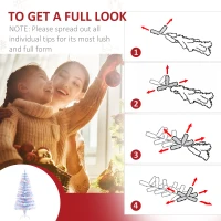 HOMCOM 5ft Tall Pre-Lit Douglas Fir Artificial Christmas Tree with Realistic Branches, Multi-Color LED Lights, Fiber Optics and 180 Tips - White/Blue(m-6)