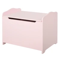Qaba Kids Toy Chest Wooden Toy Storage Organizer Chest Box with Magnetic Hinge, Large Storage Space, & Groove Handle, Pink(m-11)
