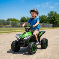 Aosom Kids ATV 4 Wheeler, 12V Kids Ride On Toy with Dual Motors, High & Low Speed, Music, Headlights, Up to 3.7 MPH, Green(m-2)
