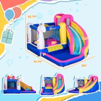 Outsunny Inflatable Water Slide Bounce House with Trampoline, Climbing Wall, Water Cannon, Basketball Hoop, Splash Pool, 450W Blower, Unicorn Themed Bouncy House for Kids 3-8 Years Old(m-4)