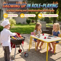 Qaba Kids Kitchen Playset with Sounds, Lights & Realistic Charcoal Effect, 40PCS Pretend BBQ Grill Playset for 3-6 Y, Red(m-6)
