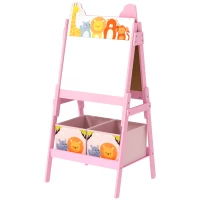 Qaba Doubel-Sided Easel for Kids w/ Whiteboard, Chalkboard, Storage Boxes, Blue(m-1)