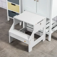 Qaba Kids Kitchen Step Stool, 2 in 1 Kitchen Table Set Toddler Standing Tower with Chalkboard, Safety Rail for Kitchen, Bathroom, Bedroom, Gray(m-9)