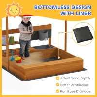 Outsunny Kids Sandbox with Cover Kitchen Playset Toys, Wooden Sand Box with Seat, Storage, for 3-7 Years Old, Red(m-6)