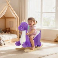 Qaba Baby Rocking Horse, Kids Ride On Dragon Toy with Realistic Dragon Roar and Safety Belt for Kids 18–36 Months, Purple(m-10)