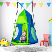 Outsunny Kids Hanging Tree Swing Tent for Backyard, Waterproof Hammock Chair Nest Pod, Saucer Swing with Screen Window, Rolling Door, for Indoor & Outdoor Use, Green(m-10)