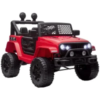 Aosom 12V Kids Ride On Truck with Parent Remote Control, Battery Powered Electric Car with Spring Suspension, Adjustable Speed, LED Lights and Horn, Red(m-1)