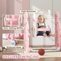Qaba 4 in 1 Toddler Slide and Swing Set with Climber, Basketball Hoop, Rabbit Themed Kids Playset for Ages 1.5-4, Pink(m-6)