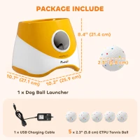 PawHut Automatic Dog Ball Launcher with 5 ETPU Balls 2.3", 3 Distance Settings 20ft, 33ft, 46ft, Orange(m-3)