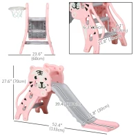 Qaba 3 in 1 Slide for Toddlers, Kids Slide Playset with Basketball Hoop, Climber, for 18-36 Months, Pink(m-3)