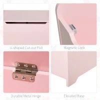 Qaba Kids Toy Chest Wooden Toy Storage Organizer Chest Box with Magnetic Hinge, Large Storage Space, & Groove Handle, Pink(m-7)