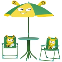 Qaba Kids Picnic Table and Chair Set, Outdoor Activity Table with Foldable Chairs, Height Adjustable Umbrella, Green(m-1)