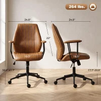 HOMCOM Leather Home Office Desk Chair, Vintage Computer Chair with Padded Arms, 360° Swivel, Adjustable Height, Tilt, Brown(m-3)