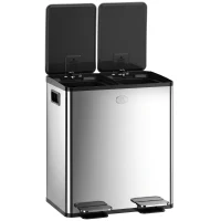 HOMCOM Trash Can, 2 x 5 Gallon Stainless Steel Garbage Can with Soft Close, Stay-Open Lid, Pedals, Inner Buckets, Silver(m-1)
