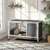 PawHut Indoor Rabbit Enclosure, Wooden Elevated Cage Habitat with Enclosed Run with Wheels - Ideal for Rabbits and Guinea Pigs(m-11)