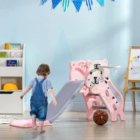 Qaba Slide for Kids with Basketball Hoop for Indoor Use, Easy Set Up Baby Slide for Kids 18-36 Months, Pink(m-2)
