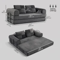 HOMCOM 5-in-1 Convertible Sofa Bed, L-Shaped Loveseat Reversible Sleeper Sofa with 2 Pillows, Dark Grey(m-3)