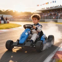 Qaba 24V Electric Go Kart with Dual 150W Motors, Adjustable Seat & 11.2MPH High Speed, Slow Start, 5-Point Harness, Blue(m-1)