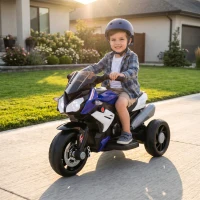 Qaba Kids Electric Motorcycle Ride-On Toy with 3 Wheels, Music, Horn, Lights, Blue(m-8)