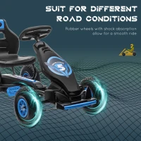 Aosom Kids Pedal Go Kart Ride-on Toy with Ergonomic Comfort, Pedal Car with Tough, Wear-Resistant Tread, Go Cart Kids Car for Boys & Girls with Suspension System, Safety Hand Brake, Ages 5-12, Blue(m-6)
