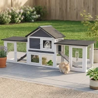 PawHut Outdoor Rabbit House 83" 2 Story Deluxe XL Wooden Rabbit Hutch, Big Bunny Cage w/ Ladder and Run, Dark Gray(m-11)