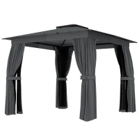 Outsunny 10' x 10' Outdoor Patio Gazebo, Soft Top Gazebo Canopy Shelter with Curtains, Netting, Steel Frame, Hook, Dark Gray(m-1)