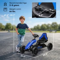 Aosom Kids Pedal Go Kart w/ Swing Axle, Shock-Absorbing Wheels, Blue(m-3)