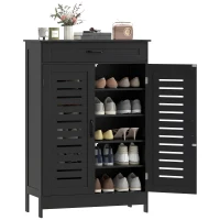 HOMCOM Shoe Cabinet with Louvered Doors, Modern Shoe Storage Cabinet with Drawer and Adjustable Shelves, Black(m-9)