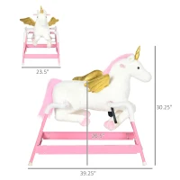 Qaba Kids Spring Rocking Horse Unicon, Ride on Horse for Girls and Boys with Sounds, Plush Animal Ride-on Toy with Soft Feel, Interactive Toy for Kids, Pink(m-3)