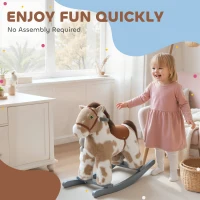 Qaba Rocking Horse, Kids Plush Horse Rocker with Rabbit Toy and Realistic Neigh for Toddlers 2–5 Years Old, Brown(m-8)