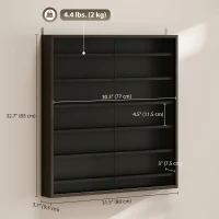 HOMCOM 7-Tier Display Cabinet, Shot Glass Display Case, Glass Curio Cabinet with 2 Glass Doors and 6 Adjustable Shelves, Black(m-3)