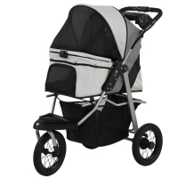 PawHut Dog Stroller, Foldable Dog Stroller with 12" Rubber Wheels for Small Dogs, Up to 22 LBS, Light Gray(m-1)