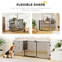 PawHut Foldable Dog Gate with Door, 3 Panel Metal Pet Gate for Stairs, Doorways and Fireplace, Auto-Close Safety Gate, Black(m-7)