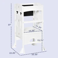 Qaba 2 in 1 Kids Foldable Kitchen Step Stool, Toddler Standing Tower with Chalkboard and Lockable Handrail for Children 3-6 Years Old, White(m-3)