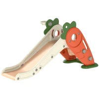 Qaba 3 in 1 Toddler Slide for Kids Age 1-3 Years, Foldable Carrot-themed Baby Slide with Basketball Hoop, Orange(m-1)