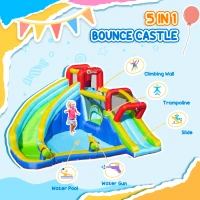 Outsunny 5-in-1 Inflatable Water Slide Kids Bounce House Water Park Jumping Castle Includes Trampoline Slide Water Pool Cannon Climbing Wall with Carry Bag, Repair Patches, 450W Air Blower(m-4)