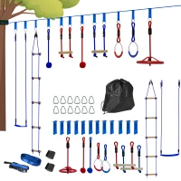 Qaba 32.8' Ninja Warrior Obstacle Course for Kids 3-6 Years, with Swing, Monkey Bars, Climbing Ladder, Gym Rings, Blue(m-9)
