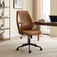 HOMCOM Leather Home Office Desk Chair, Vintage Computer Chair with Padded Arms, 360° Swivel, Adjustable Height, Tilt, Brown(m-10)