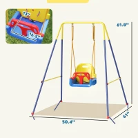 Qaba 3 in 1 Toddler Swing Set, Folding Child Swing Set with Seat Belt, Adjustable Seat for Outdoor Indoor, Blue(m-3)