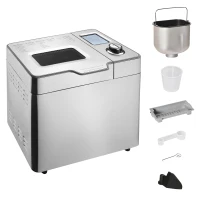 HOMCOM 2LB Bread Maker, Stainless Steel Bread Machine with 25 Programmable Settings, 3 Shade Crust Options, LCD Display, Gluten Free, Silver(m-1)