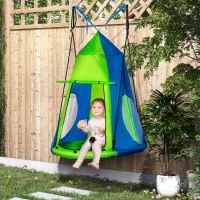 Outsunny Kids Hanging Tree Swing Tent for Backyard, Waterproof Hammock Chair Nest Pod, Saucer Swing with Screen Window, Rolling Door, for Indoor & Outdoor Use, Green(m-2)