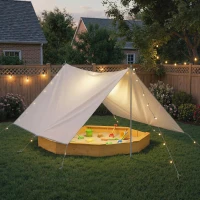 Qaba Wooden Sandbox with Large Canopy, Outdoor Sand Box with 4 Bench Seats, Bottom Liner for 8 Kids Aged 3-8, Yellow(m-9)