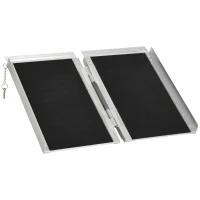 HOMCOM Wheelchair Ramp 2FT, Folding Aluminum Threshold Ramp with Non-Slip Surface, Transition Plates, 600lbs Weight Capacity, Handicap Ramp for Home, Doorways, Curbs, Steps(m-1)